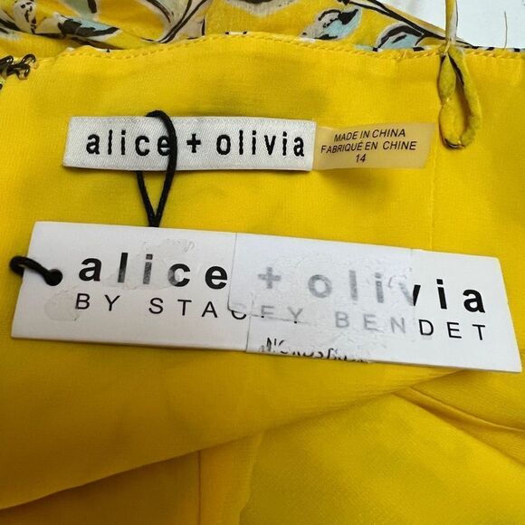 ALICE + OLIVIA Glinda Floral Silk-Cotton A-Line Swinging Sunbeam Yellow Dress 14 - Picture 8 of 11